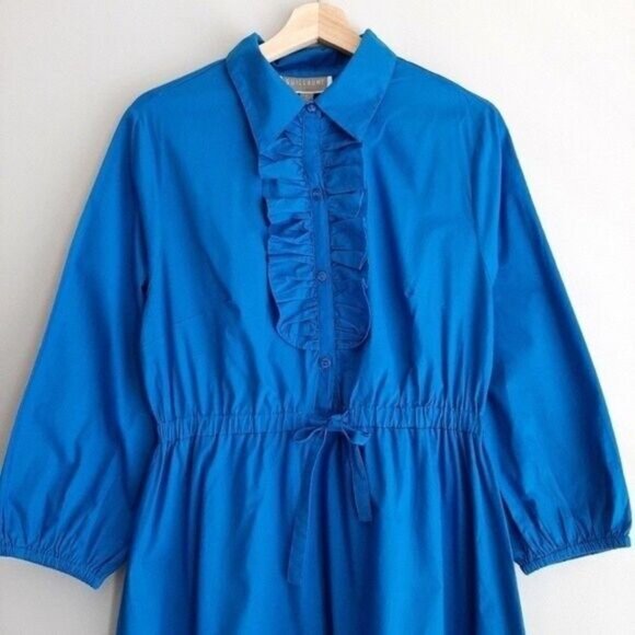 GUILLAUME Shirt Midi Dress w/ Scalloped Eyelet Hem Blue Sz S - Picture 4 of 14